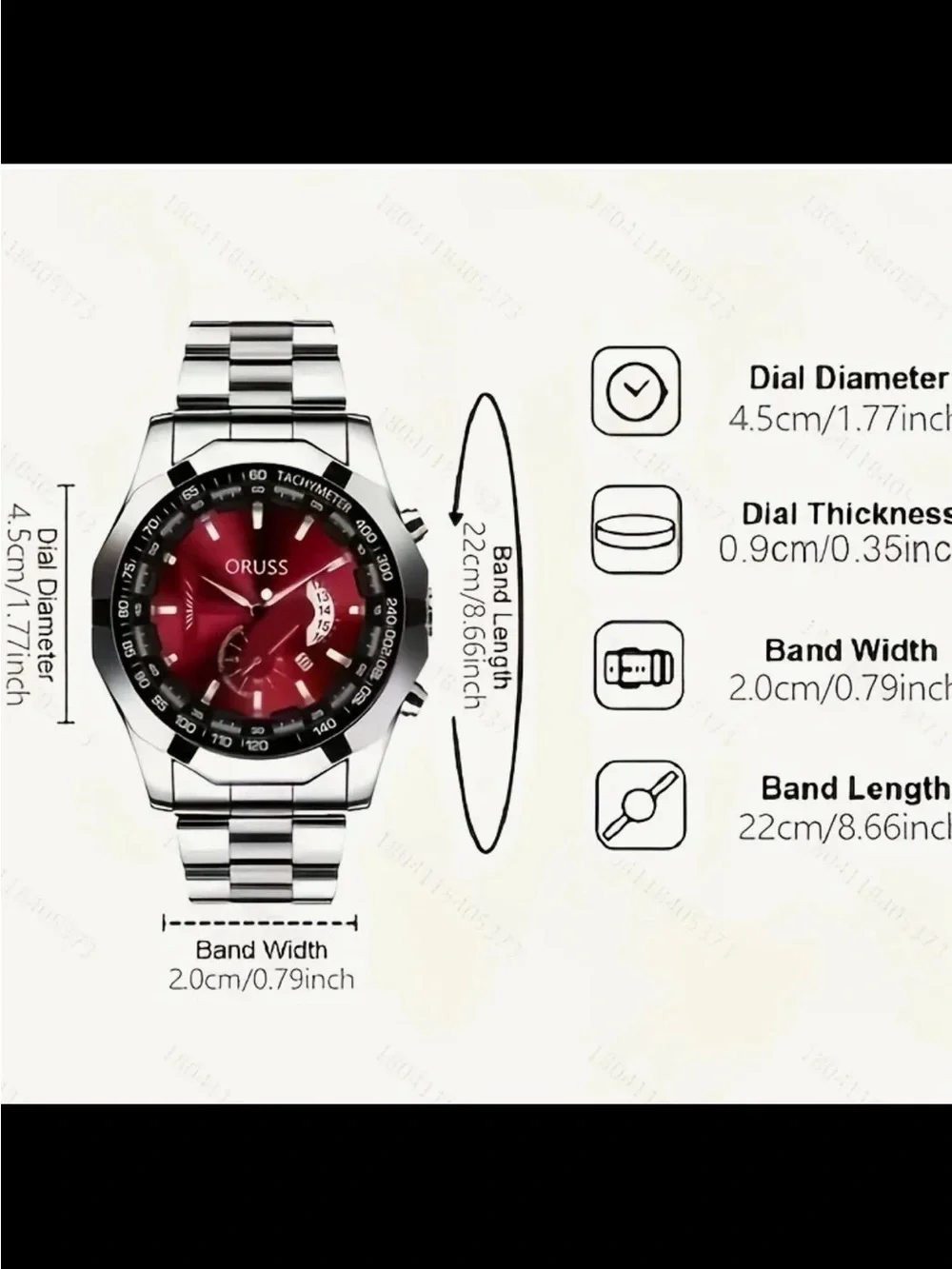 ORUSS Men's watch, authentic new model, large dial, calendar function, Red dial